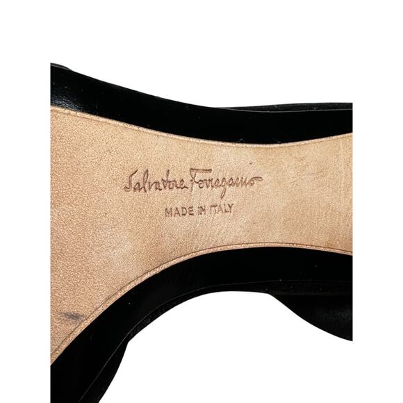 Salvatore Ferragamo Black Satin Slingback Open Toe Heels Sandals Size 7.5 - Picture 6 of 6